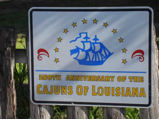 Sign commemorating the 250th Anniversary of the Cajuns in Louisiana